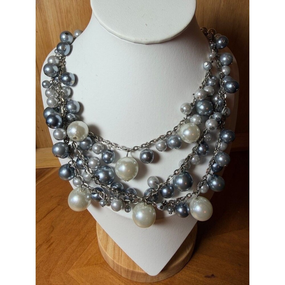 Multi-Strand Faux Pearl Necklace with Silver Chain